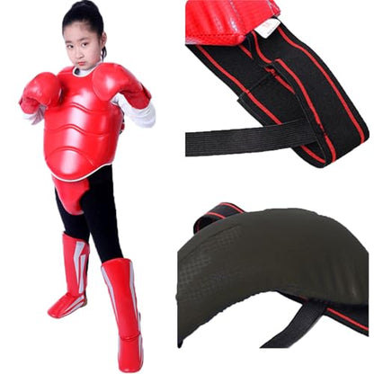 Taekwondo Boxing Gear Set, Karate Sparring Gear Set Height Youth or Adults, Martial Arts Shin Guards/Chest Rib/Headgear/Mouthguards Guards Protective Gear Set - color: Red, size: 67"-74.8"