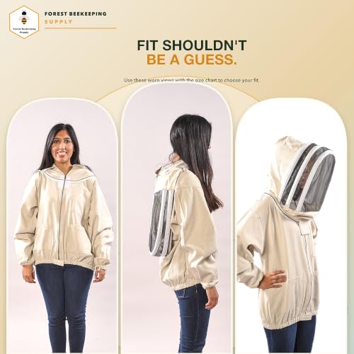 Natural Canvas Bee Jacket with Fencing Veil Hood & Gloves - size: X-Large
