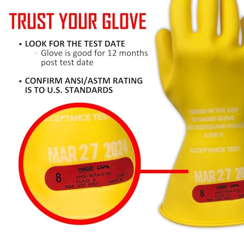 MAGID Rubber Insulating Electrical Safety Gloves, Class 0 ASTM Compliant - color: Yellow, size: Size 9.5 | Cuff Length - 11", style: 1 Pair