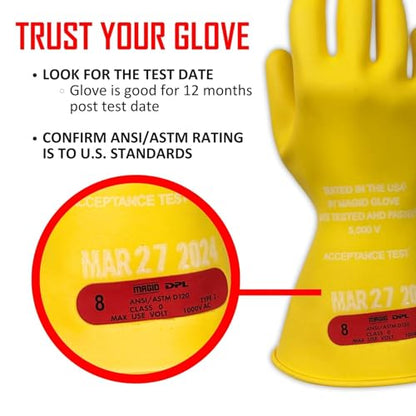 MAGID Rubber Insulating Electrical Safety Gloves, Class 0 ASTM Compliant - color: Yellow, size: Size 9.5 | Cuff Length - 11", style: 1 Pair
