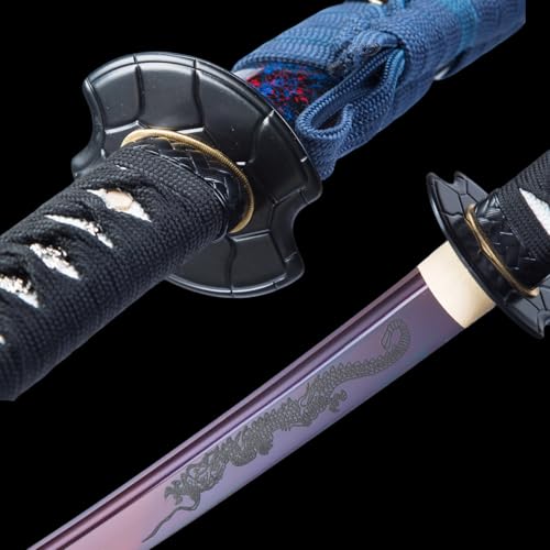 Handmade Sharp Katana, Traditional Clay Tempered 1060/9260/T10 Steel, Full Tang Real Katana Sword, Authentic Japanese Craft Samurai Sword - color: Purple