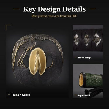 1045 Katana, Hand Forged Full Tang Japanese Sword | Classic Tsuba Series - color: Gold Crane 717H