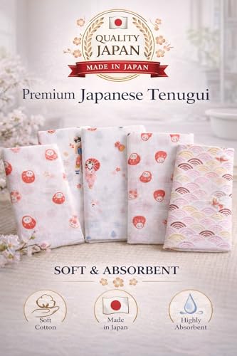 Japanese Gauze Tenugui Towel – 100% Cotton Made in Japan – Quick Dry, Soft & Lightweight Kitchen Tea Towel, Face & Hand Towel for Travel, Gym and Daily Use (1, Bean Print Cream, Medium) - color: Bean Print Cream