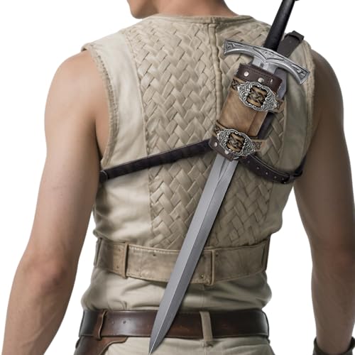 HiiFeuer Medieval Faux Leather Back Sword Frog, Vintage Adjustable Sword Holster, Middle Ages Back Sword Sheath Holster - color: Brown B