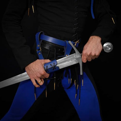 Mythrojan Medieval Sword Frog Adventurer with Leather Holder for Universal Rapier, Broadsword, Cutlass - style: Normal Left Handed - Blue (8" X 8")