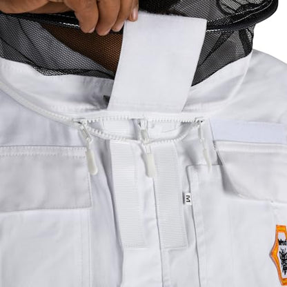 Beekeeping Jacket with Round Veil - Breathable Cotton Beekeeper Suit with YKK Zippers & Protective Hood (BP-102-White)-4XL - color: White Round Veil, size: 4XL