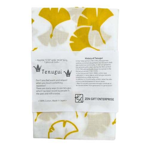 Japanese Tenugui Towel, 34.64"L x 12.99"W, Gingko (Icho) Yellow on White - color: Gingko (Yellow on White)