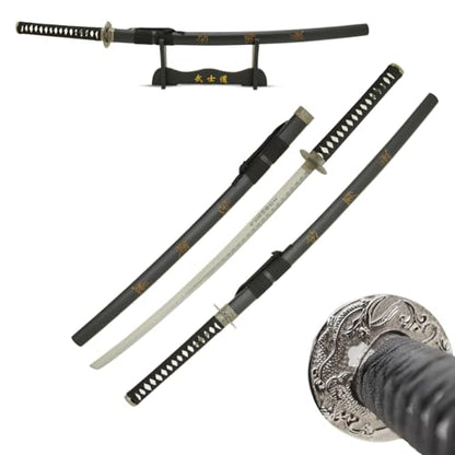 MASTER USA - Hand Carved Katana Sword with Samurai Bushido Code on Scabbard, 1045 Steel, 41.5 Inches Overall, Includes Display Stand - color: Sword of Loyalty