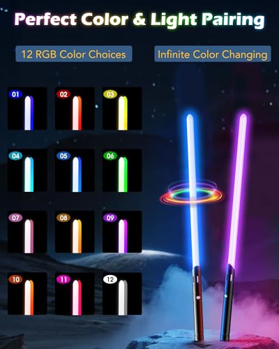 ANASABER Light Saber, Dueling Lightsaber 2 Pack, 12Color RGB Lightsabers with Metal Hilt, 4 Sound Fonts, FX Double-bladed Light Sabers for Kids Adults Birthday Xmas Gift, Halloween Cosplay, Black S8 - size: 31in 2pack
