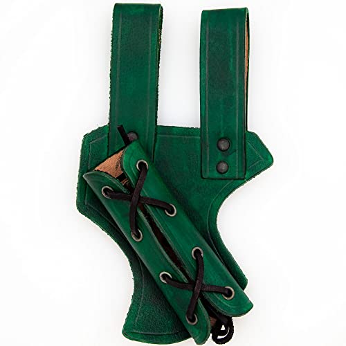Armory Replicas™ - Genuine Bovine Leather Hawk Wood Sword Frog - Medieval Inspired Adjustable LARP Sabre Rapier Sword Weapon Frog Holster Holder Accessory - color: Green, style: Right