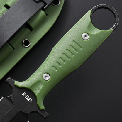 Gtkii GTK50 Fixed Blade Knife AUS-10 Stainless Steel Blade Nylon Fiberglass Full Tang Handle EDC Fix Knifes for Outdoor Camping Survival(Green) - color: Green