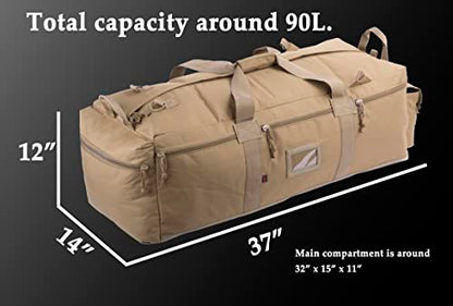 Large Military Duffle Bag Tactical Gear Load Out Bag Deployment Cargo Bag Travel Sports Equipment Duffel Luggage Bag with Backpack Straps 90L - color: COYOTE TAN