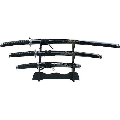 Snake Eye Tactical Two Tone 3 Piece Samurai Katana Set w/Free Sword Stand - color: NEWSET-2