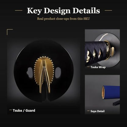 1045 Katana, Hand Forged Full Tang Japanese Sword | Classic Tsuba Series - color: Blue,White
