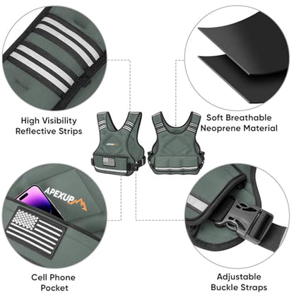 APEXUP Adjustable Weighted Vest, 4-10lb/12-18lb/20-32lb Vest with 6 Ironsand Weights and Large Pocket, Weight Vest for Men Women Strength Training, Running, Walking - color: Grey, size: 4-10lbs