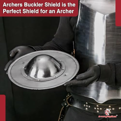 Armory Replicas™ Archers Buckler Shield – 12-Inch Solid Iron Medieval Combat Shield with Forged Iron & Wood Handle