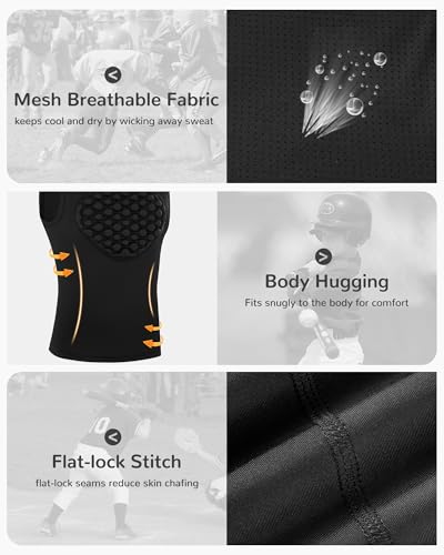Runhit Youth Baseball Chest Protector Softball Lacrosse Football Padded Compression Shirt Heart Guard Sternum Protection - color: Black, size: X-Small