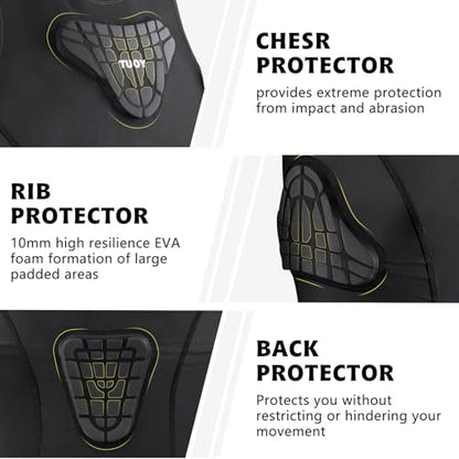 Youth Padded Compression Shirt Vest Rib Chest Protector Football Baseball - color: Padded Vest Black, size: X-Large