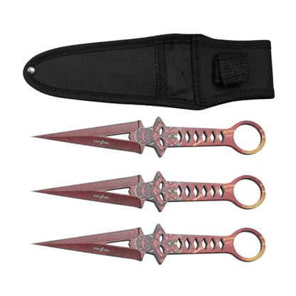 Perfect Point Throwing Knife Set with Target Board, 3 Piece, Stainless Steel Blade, Nylon Sheath Included, Throwing Sport - color: Black Red