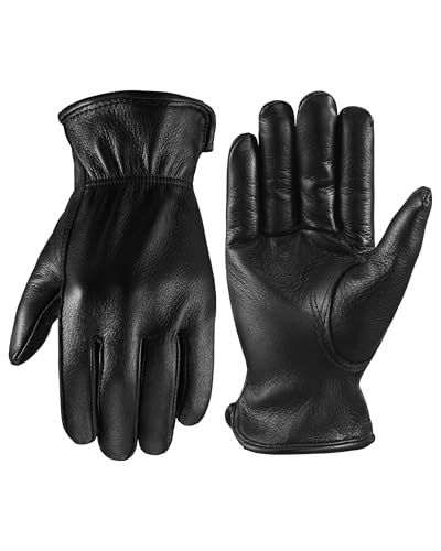 OZERO Leather Garden Gloves: Soft Breathable Deerskin Gloves (Black, L) - color: Black, size: Large (Pack of 1)