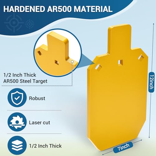 GADFISH AR500 Steel Targets for Shooting with T Post Target Hanger, 1/2 Inch Thick Steel Target, 2 Mounting Options, Neon Yellow Color - color: 7" x 12"