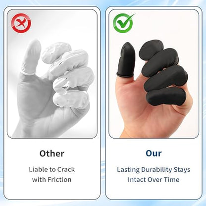 100 Pcs Disposable Silicone Finger Cots, Black Finger Protectors & Gloves - Non-Allergenic Fingertip Covers for Manicure, Massage, Tattoo, Industrial Use and Beauty