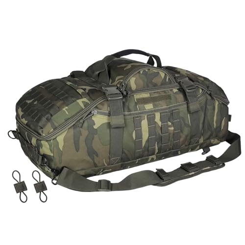 Hannibal Tactical 55L Large Duffle Bag, 3-in-1 Tactical Backpack MOLLE Pack for Sports, Gym, Outdoor, US Woodland - color: US Woodland, size: 55L