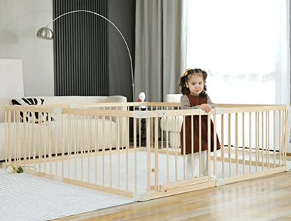 Baby Playpen Play Pen Play Fence Yards Wooden Large,Playpens for Babies and Toddlers Kids Indoor,Baby Play Yards Gym Area,Baby Day Care Play Pin(180x200x61 cm) - size: 180x200x61 cm