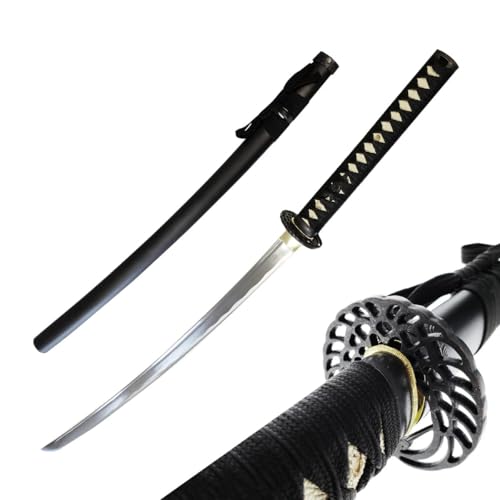 41" Hand Forged Black Katana Samurai Sword Full Tang, Sharp, 1045 High Carbon Steel Blade, Crane Tsuba