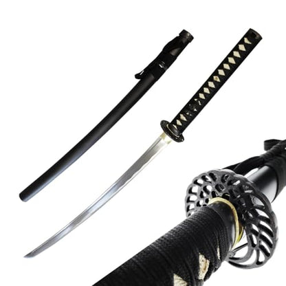41" Hand Forged Black Katana Samurai Sword Full Tang, Sharp, 1045 High Carbon Steel Blade, Crane Tsuba
