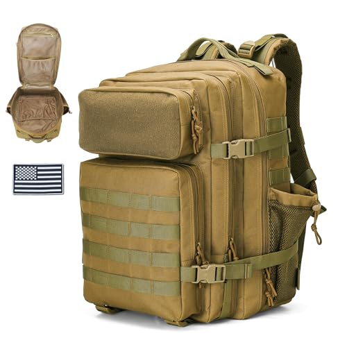 gracedon Tactical Backpack - Military Molle Bag 3 Days Pack for men and Women Large Assault Rucksack 25-45L (45-Khaki) - color: 45-khaki