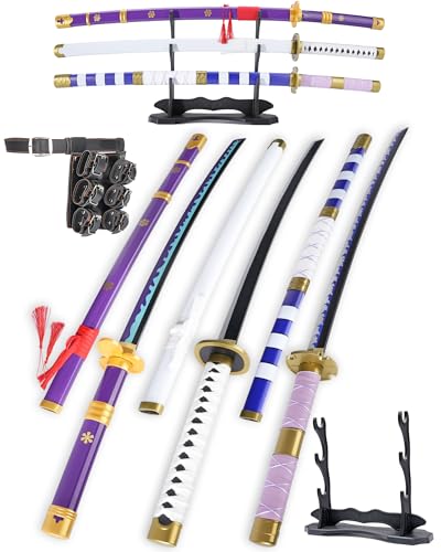 Cold Blade Katana Sword - 41 inches Katana Replica with Holster Belt and Display Stand - Sword with Authentic Design - color: ‎3 Piece-Violet Flame+Purple Inferno+Plain White