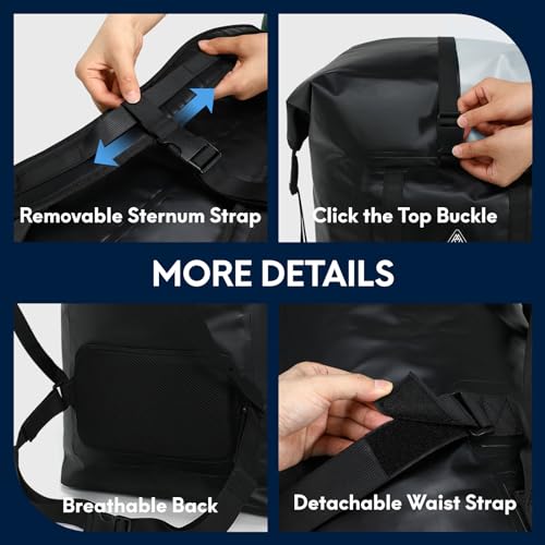 Haimont Large Waterproof Roll Top Dry Backpack 100L, Black/Grey - color: Black/Grey, size: 100L