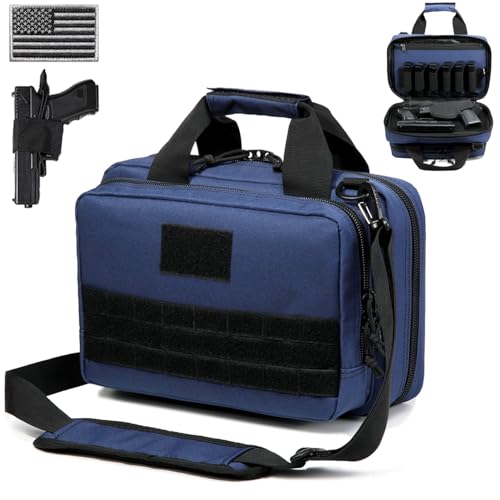 DBTAC Gun Case Bag XS | Tactical 1~2 Pistol Bag Firearm Shooting Case with Lockable Zipper for Shooting Range Outdoor Hunting | US Flag Patch + Universal Holster Included - color: Urban Blue