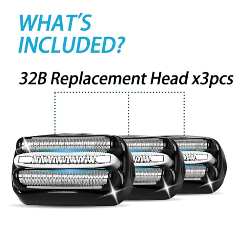 3 Pack 32B S3 Electric Replacement Heads for All Series 3 Shavers, Suitable for S3 3040s 3080s-4 370cc 3070cc 3000s 3010, 3090cc Etc. - size: 32B - 3Pack