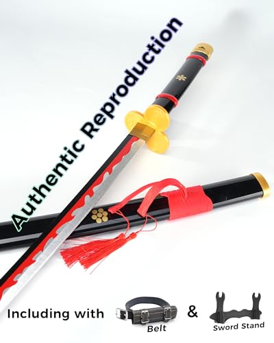 Cold Blade Katana Sword - 41 inches Katana Replica with Holster Belt and Display Stand - Sword with Authentic Design - color: Inferno Black