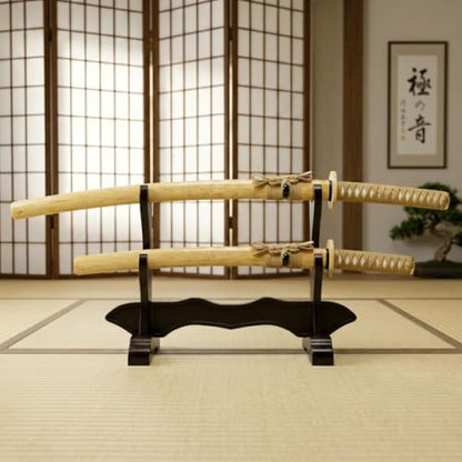 Bamboo Wood Practice Sword Set, Long & Short Training Katana with Sheaths