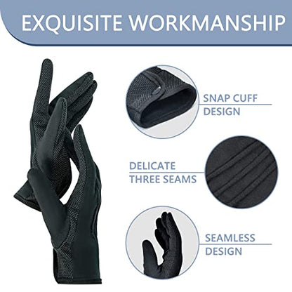 Beaded Parade Cotton Gloves for Women and Men With Grip - Non-Slip Costume Uniform Police Gloves With Snap Cuff - color: Black,3pc