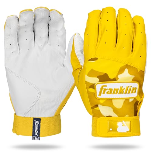 Franklin Sports MLB Youth Batting Gloves - Digitek Camo Baseball + Softball - Premium Leather - Many Sizes + Colors - Youth - color: White/Yellow, size: Medium