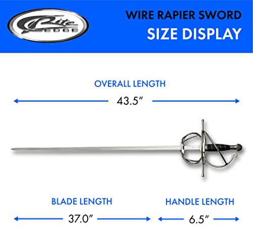 SZCO Supplies 43.5” Fancy Rapier Sword for Adults with Scabbard, Medieval Fencing Sword, Stainless Steel Metal Blade, Black Wire Wrapped Handle, Silver Guard, and Pommel – Swords Real for Collectors