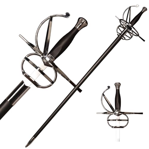 43.5" Unsharpened Renaissance Rapier Sword, Swept Hilt Stainless Steel Fencing Sword with Black Scabbard for LARP, Cosplay, Collection & Costume Display - style: Style 2