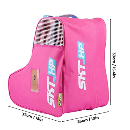 Roller Skate Bag with Adjustable Shoulder Strap for Kids and Adults to Hold Inline Skates and Knee Pads - color: Pink