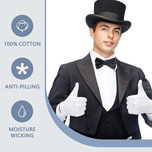 Beaded Parade Cotton Gloves for Women and Men With Grip - Non-Slip Costume Uniform Police Gloves With Snap Cuff - color: White,3pc
