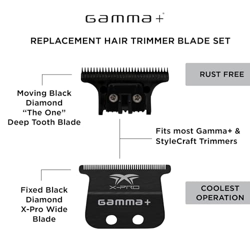 GAMMA+ Hair Trimmer Fixed Moving Blade Replacement Professional Grade - style: X-Pro Black Diamond Carbon DLC Wide / The One DLC
