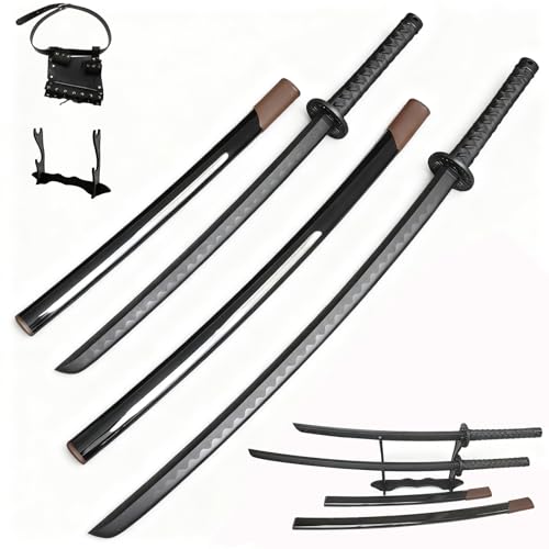 2PCS Polypropylene Plastic Training Martial Sword，Black Practice Katana Sword with Sheath，Training Katana for Practice，with Belt and Stand - style: B-2 Sword +Stand +Belt