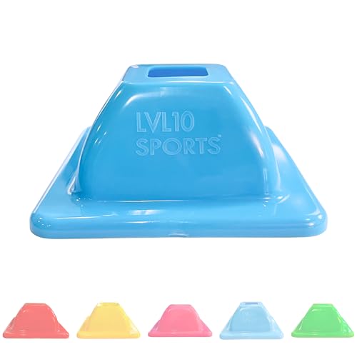 LVL10 Pro Training Cones - 2" Mini Soccer Cones for Sports Training - for Basketball, Football, Basketball and Agility Drills - Soccer Field Markers that Won't Crack, Slide or Fly - color: Neon Blue, style: 20 Pack