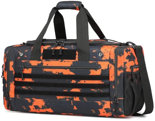 45L Large Duffle Bag for Men & Women - Military Tactical Gym Bag for Travel - color: Black&Orange Graffiti, size: 45L