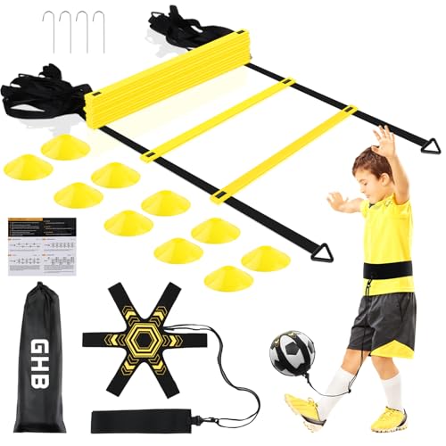 GHB Pro Agility Ladder Soccer Kick Trainer Set 20ft - color: Yellow