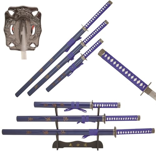 Snake Eye Tactical Two Tone Dragon Design 3 Piece Samurai Katana Set - color: LBL4