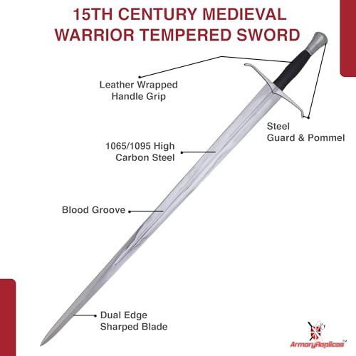 Armory Replicas™ Medieval Hand Forged Knight Sword EN45 Carbon Steel Full Tang with Scabbard - style: Medieval Double Edge Sword